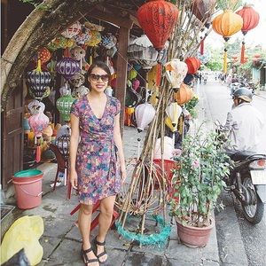 Purple Print Mini Wrap Dress